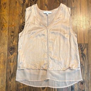 Fever Ballet Pink Silk & Peekaboo Mesh Sleeveless Tank Top